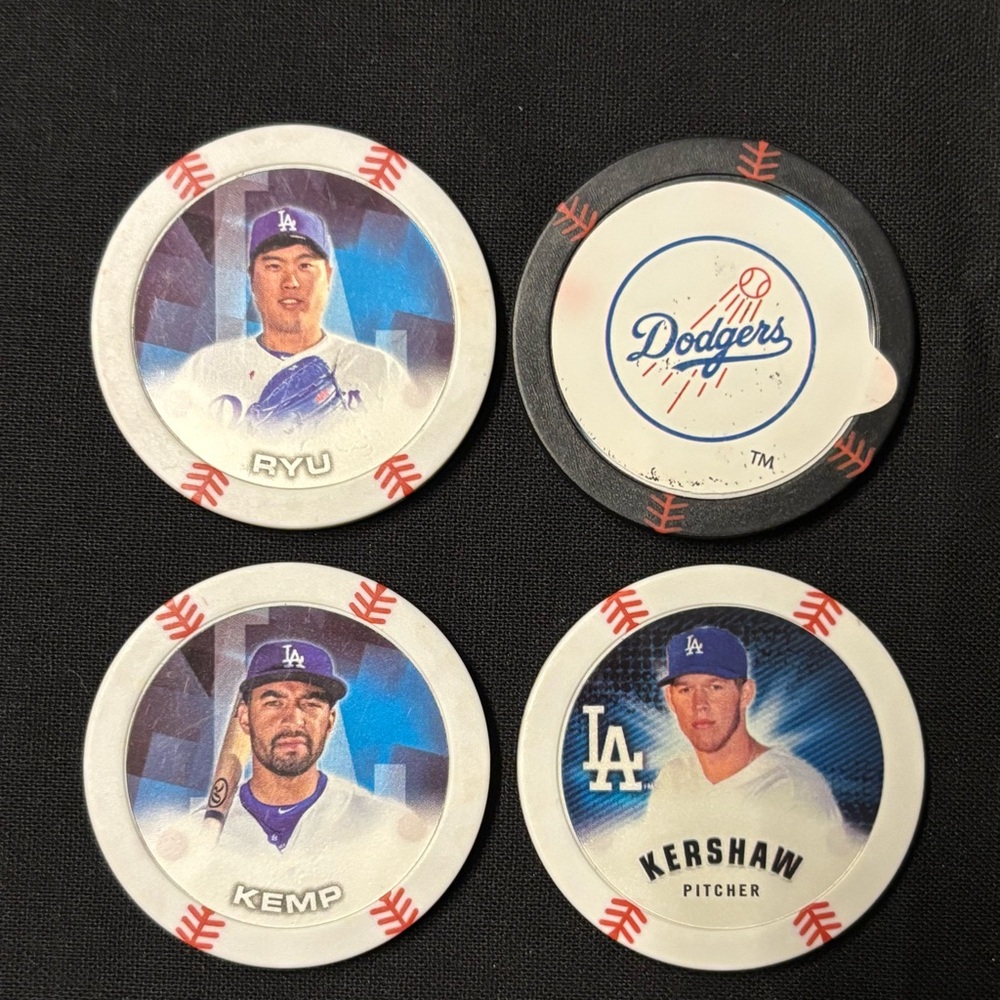 Topps MLB LA Dodgers trading chips (4) collectible baseball memorabilia